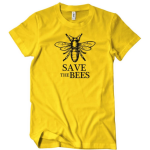 A yellow t-shirt with the words " save the bees ".